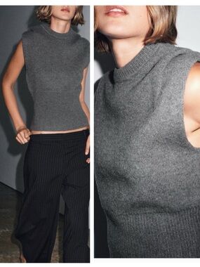 ZARA wool blend knit vest with pleated shoulders